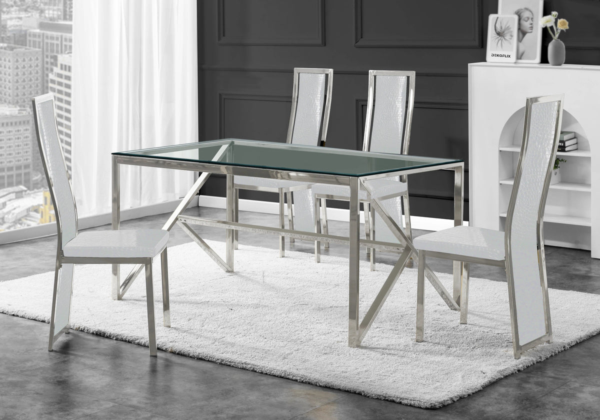 Ensemble table verre trempé et 6 chaises argent | Kiro