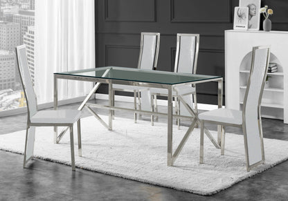 Ensemble table verre trempé et 6 chaises argent | Kiro
