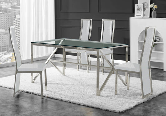Ensemble table verre trempé et 6 chaises argent | Kiro