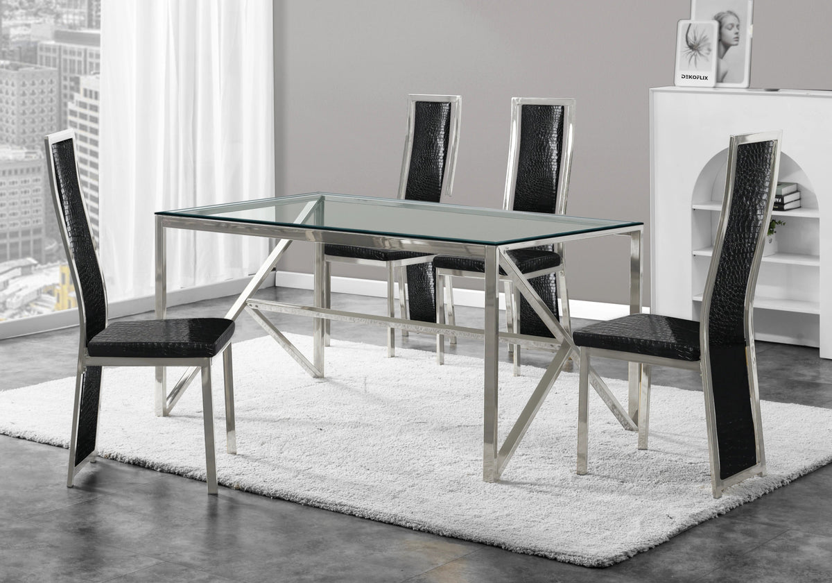 Ensemble table verre trempé et 6 chaises argent | Kiro