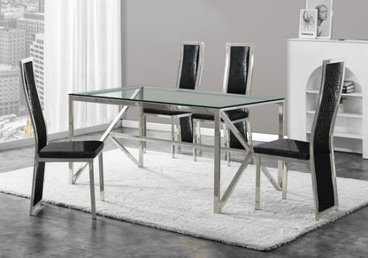 Ensemble table verre trempé et 6 chaises argent | Kiro