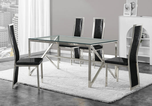 Ensemble table verre trempé et 6 chaises argent | Kiro