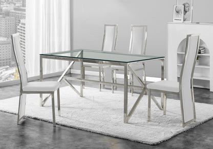 Table verre et 6 chaises simili-cuir argent | Kiro