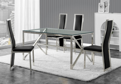 Table verre et 6 chaises simili-cuir argent | Kiro