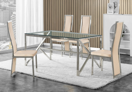 Table verre et 6 chaises velours argent | Kiro