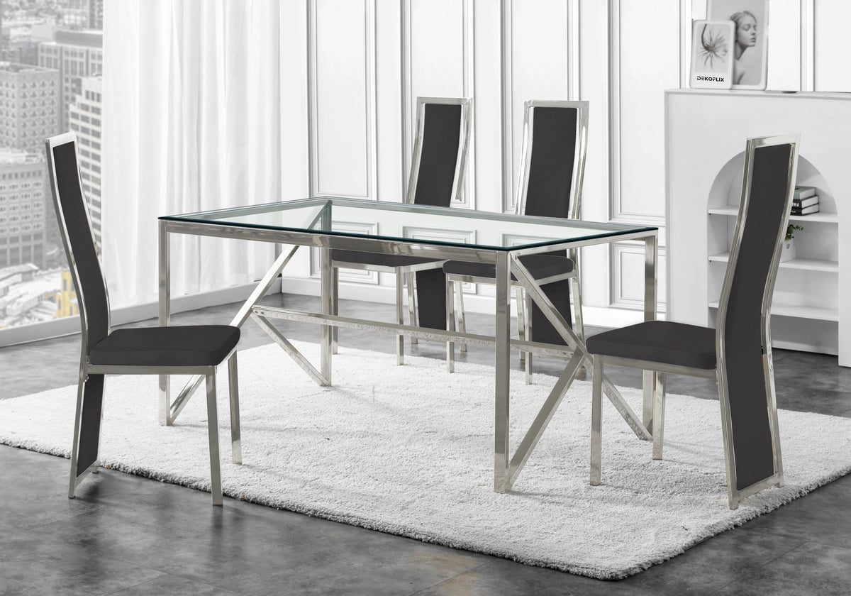 Table verre et 6 chaises velours argent | Kiro