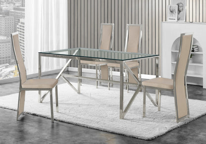 Table verre et 6 chaises velours argent | Kiro