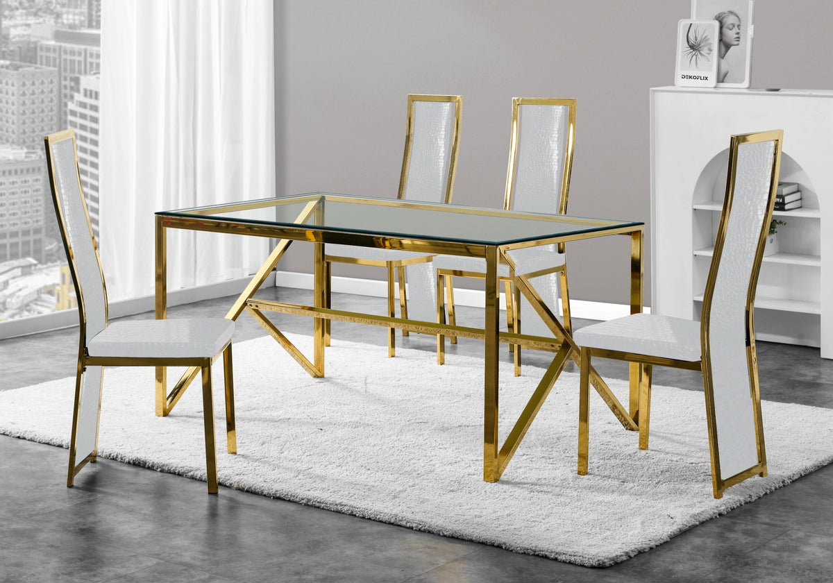 Ensemble table verre et 6 chaises croco doré | Kiro