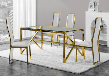 Ensemble table verre et 6 chaises croco doré | Kiro