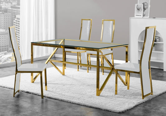 Ensemble table verre et 6 chaises croco doré | Kiro