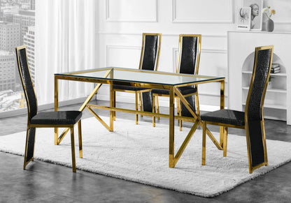 Ensemble table verre et 6 chaises croco doré | Kiro