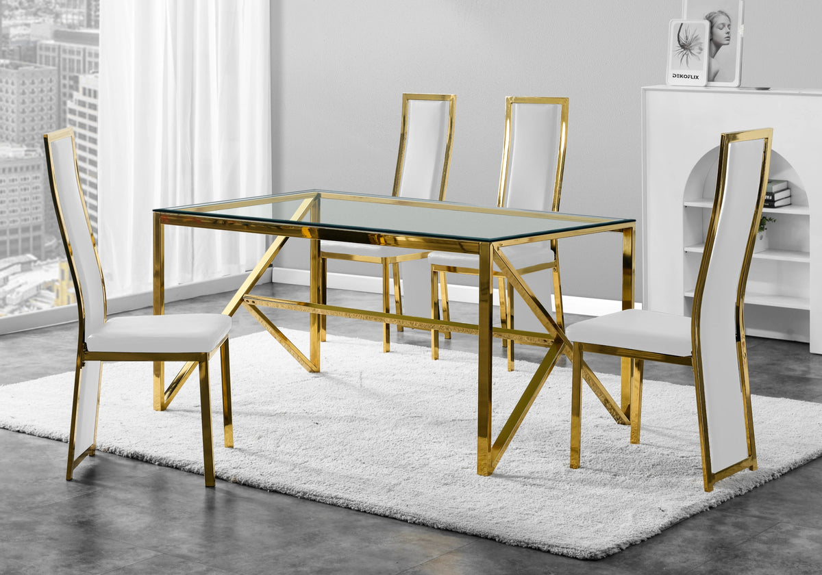 Table verre et 6 chaises simili-cuir doré | Kiro