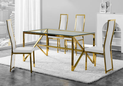 Table verre et 6 chaises simili-cuir doré | Kiro