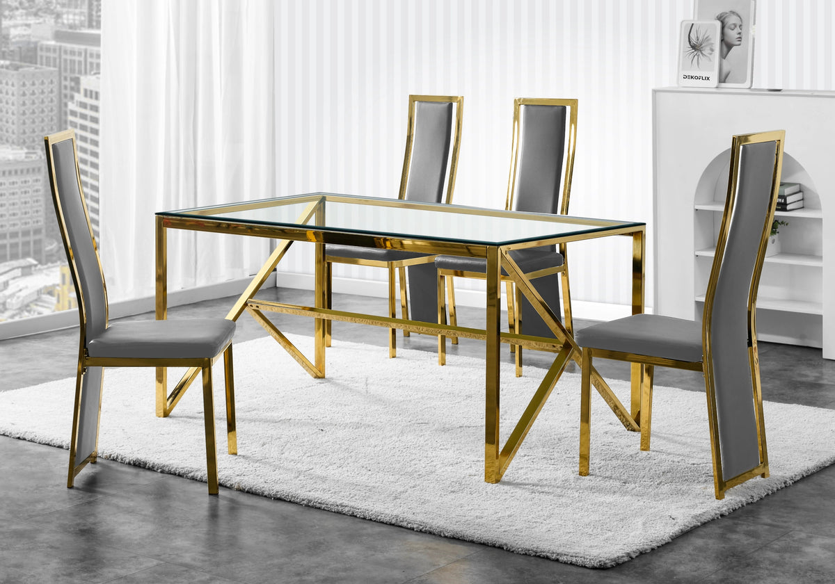 Table verre et 6 chaises simili-cuir doré | Kiro