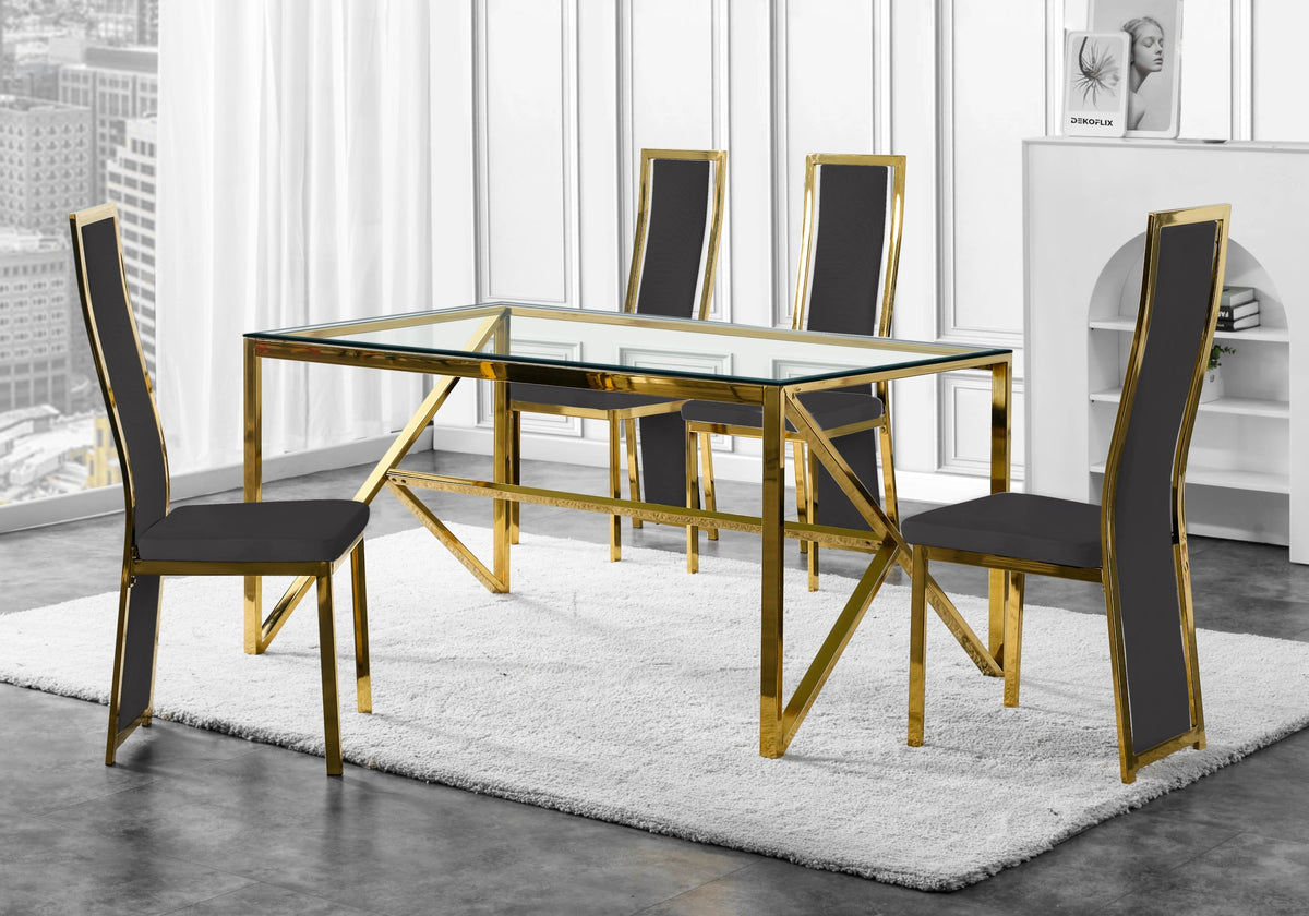 Ensemble table verre et 6 chaises velours doré | Kiro