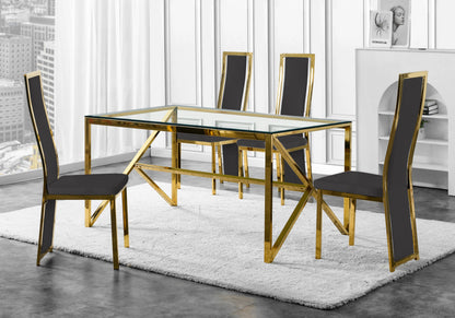 Ensemble table verre et 6 chaises velours doré | Kiro