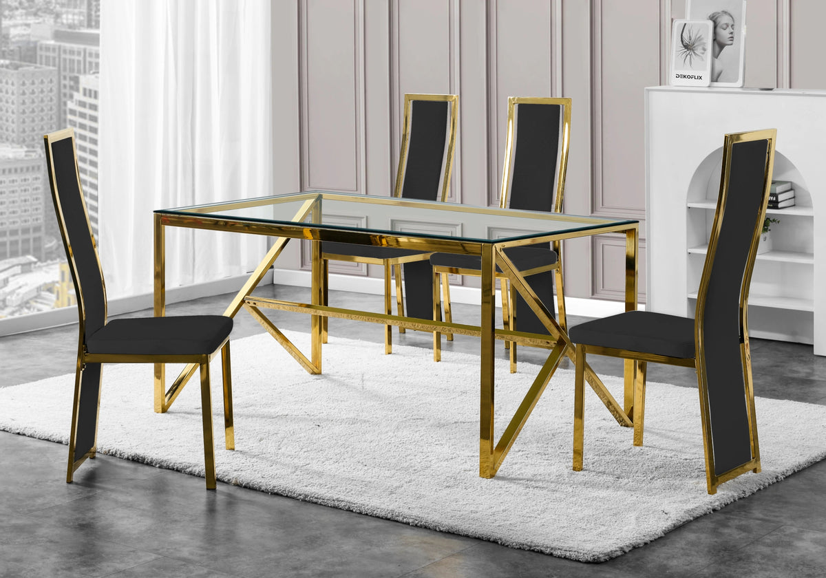 Ensemble table verre et 6 chaises velours doré | Kiro