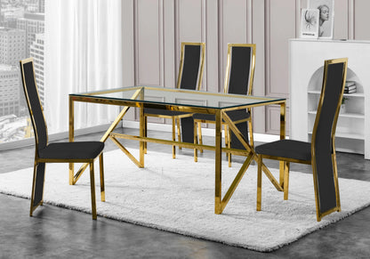Ensemble table verre et 6 chaises velours doré | Kiro