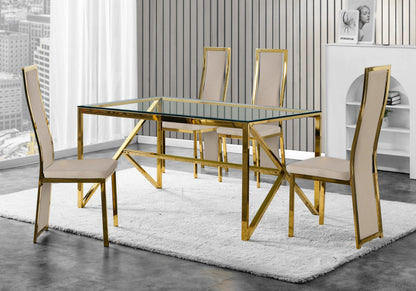 Ensemble table verre et 6 chaises velours doré | Kiro