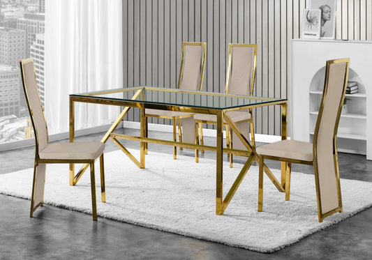 Ensemble table verre et 6 chaises velours doré | Kiro