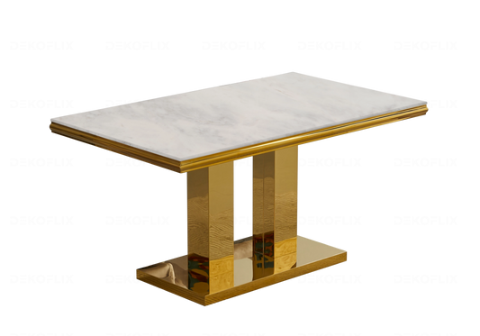 Table à manger design marbre beige et métal doré | Dyax