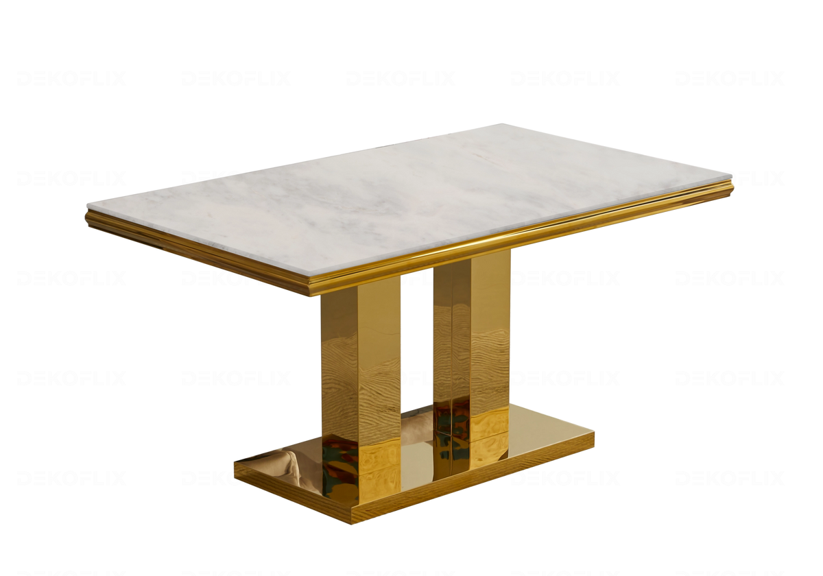 Table basse verre effet marbre beige et doré | Dyax