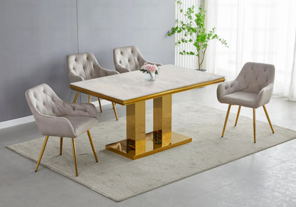 Table à manger design marbre beige et métal doré | Dyax