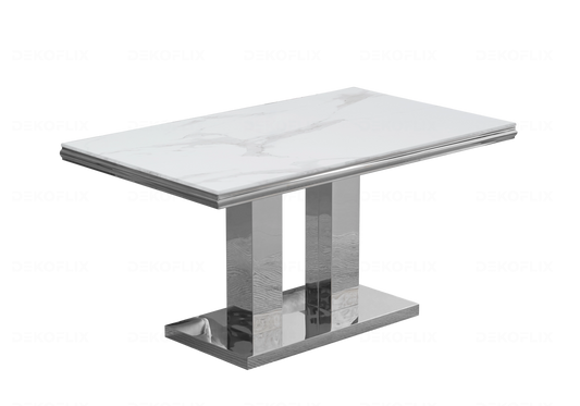 Table à manger design marbre blanc et argenté | Dyax