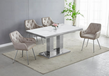 Table à manger design marbre blanc et argenté | Dyax