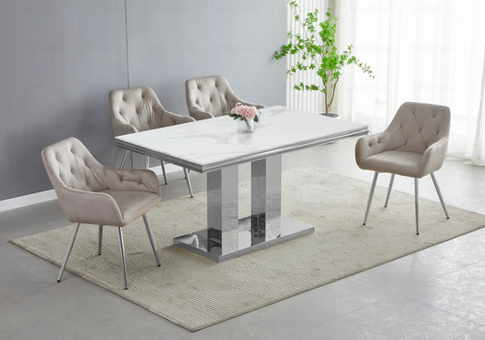 Table à manger design marbre blanc et argenté | Dyax