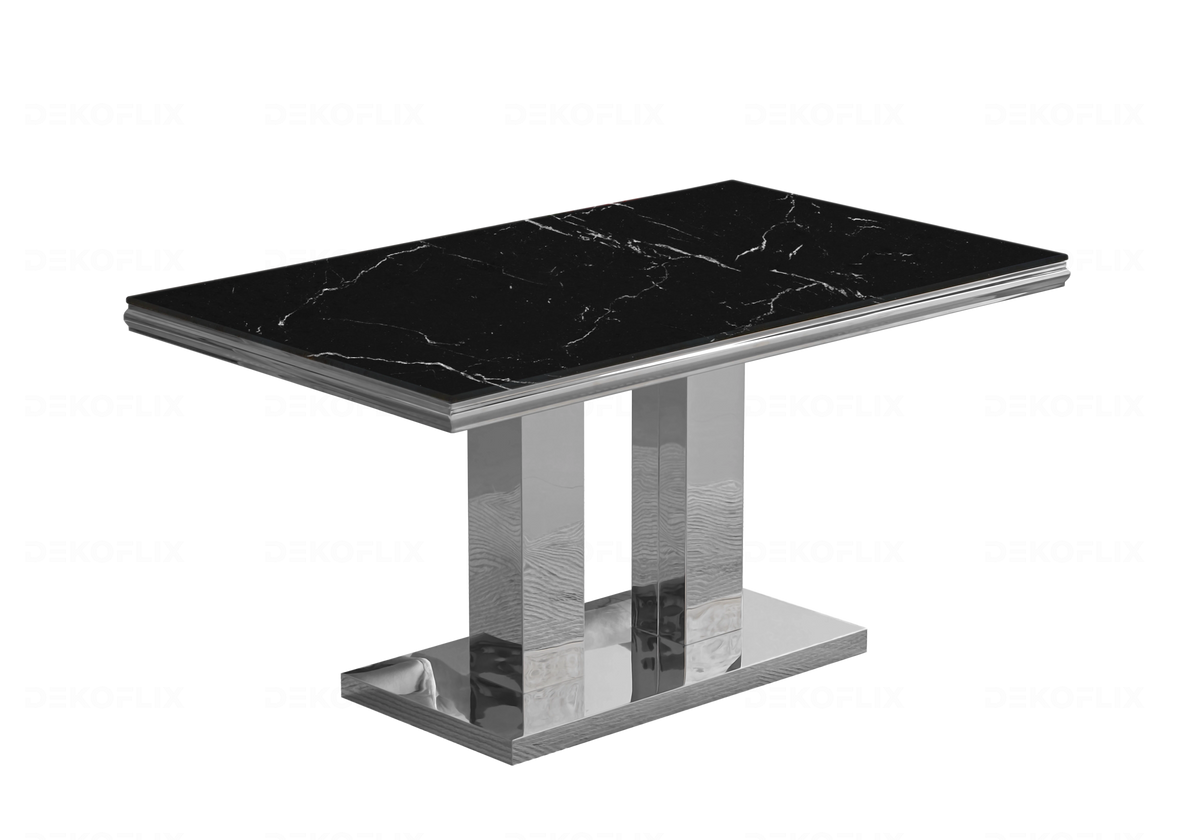 Table à manger design effet marbre noir et argent | Dyax
