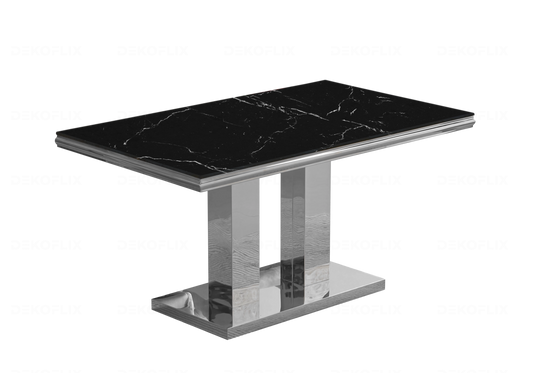Table à manger design effet marbre noir et argent | Dyax