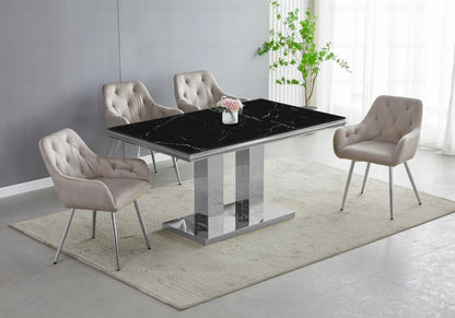 Table à manger design effet marbre noir et argent | Dyax