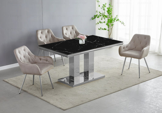 Table à manger design effet marbre noir et argent | Dyax