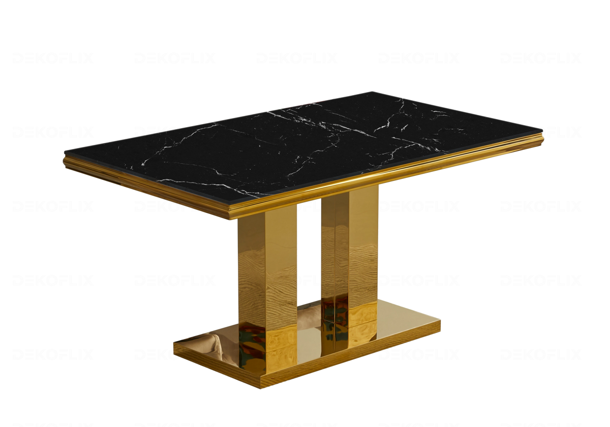 Table à manger design marbre noir et doré | Dyax