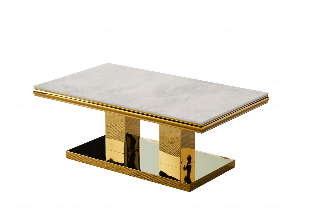 Table basse verre effet marbre beige et doré | Dyax