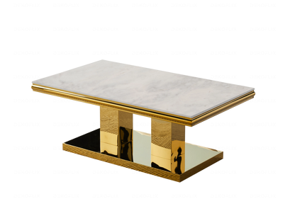Table basse verre effet marbre beige et doré | Dyax