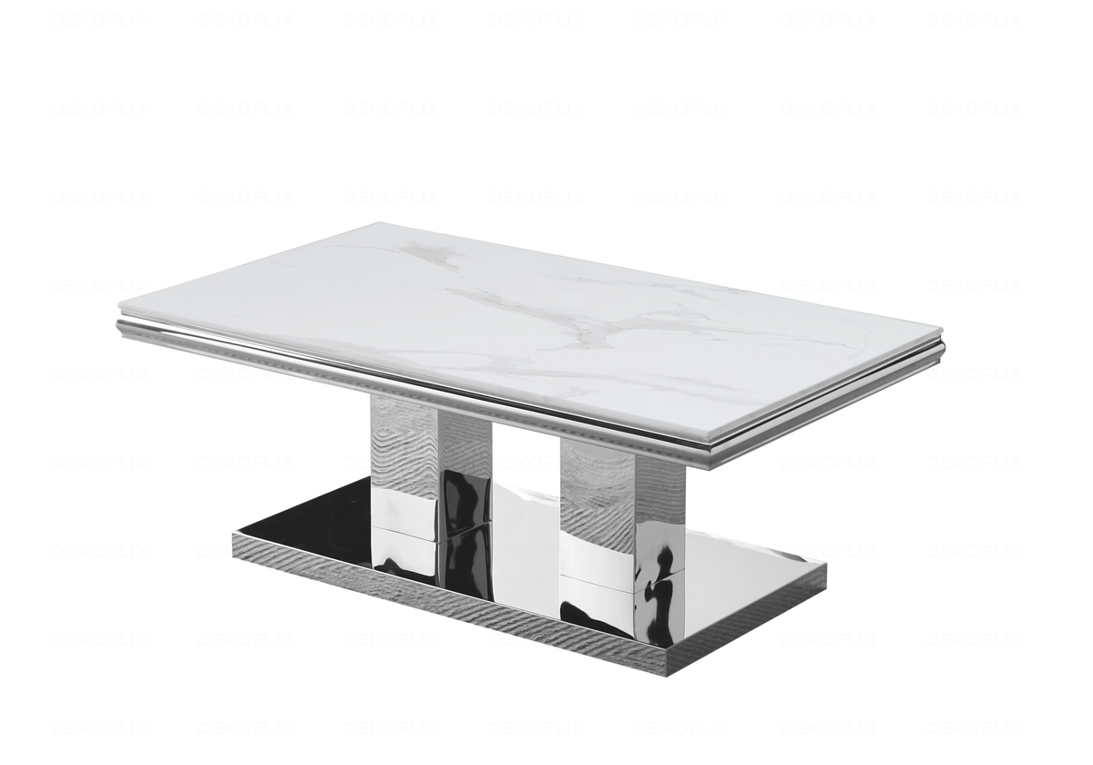 Table basse design marbre gris et métal argenté | Dyax