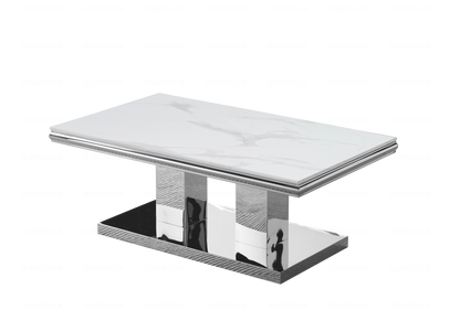 Table basse design marbre gris et métal argenté | Dyax