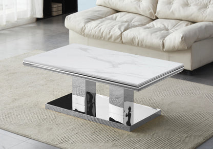 Table à manger design marbre blanc et argenté | Dyax