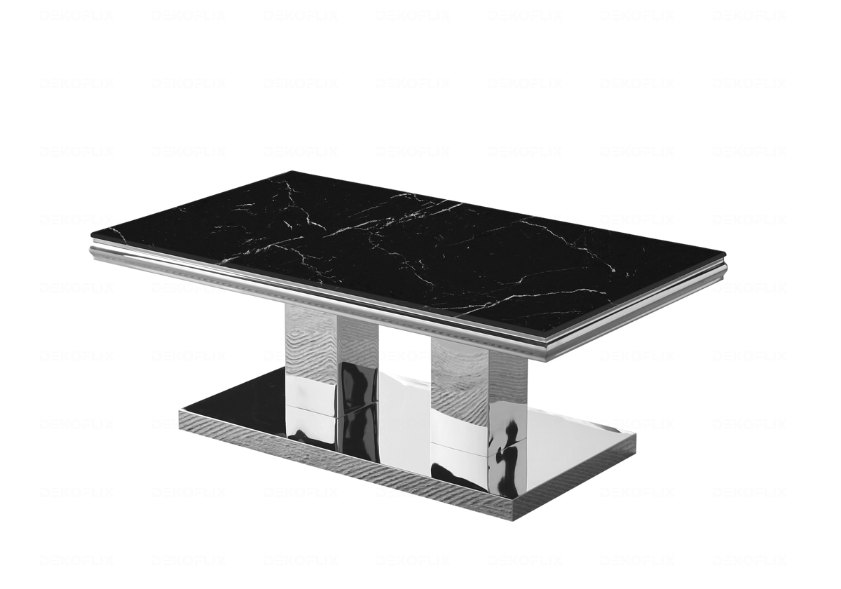 Table à manger design effet marbre noir et argent | Dyax