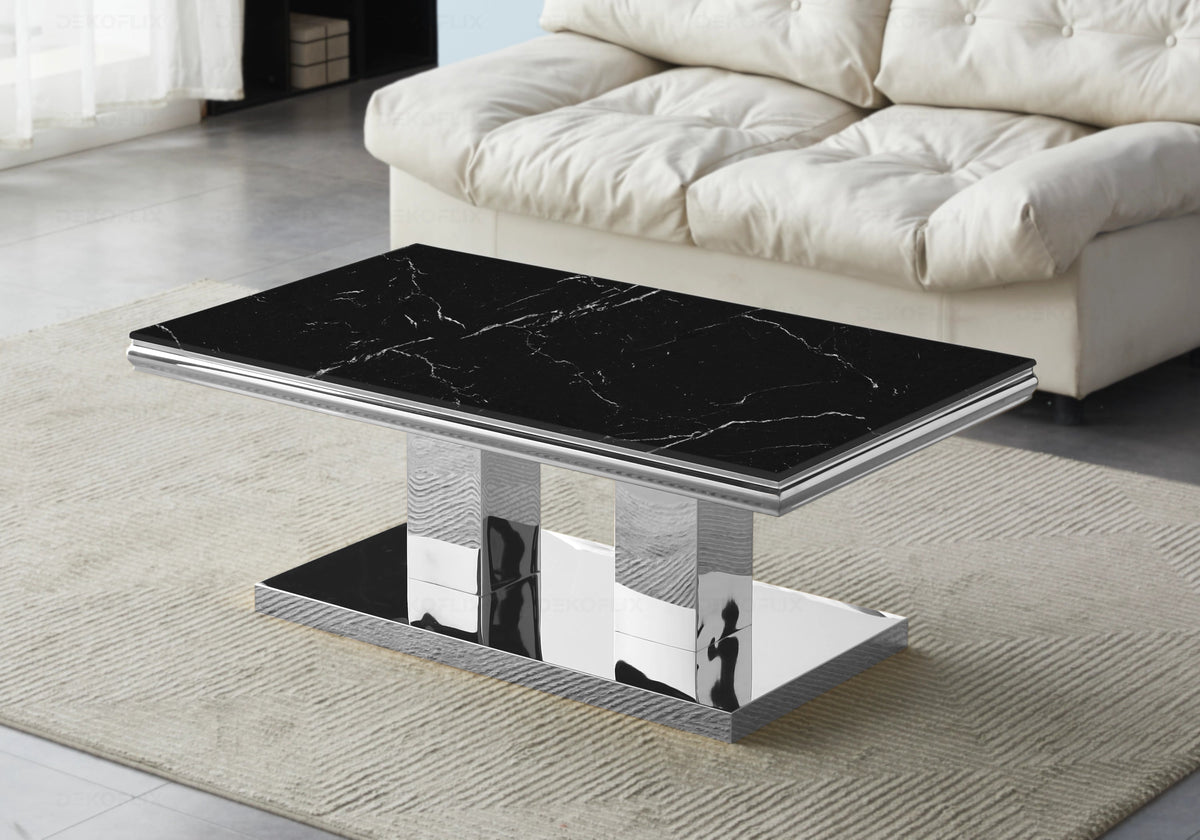 Table à manger design effet marbre noir et argent | Dyax
