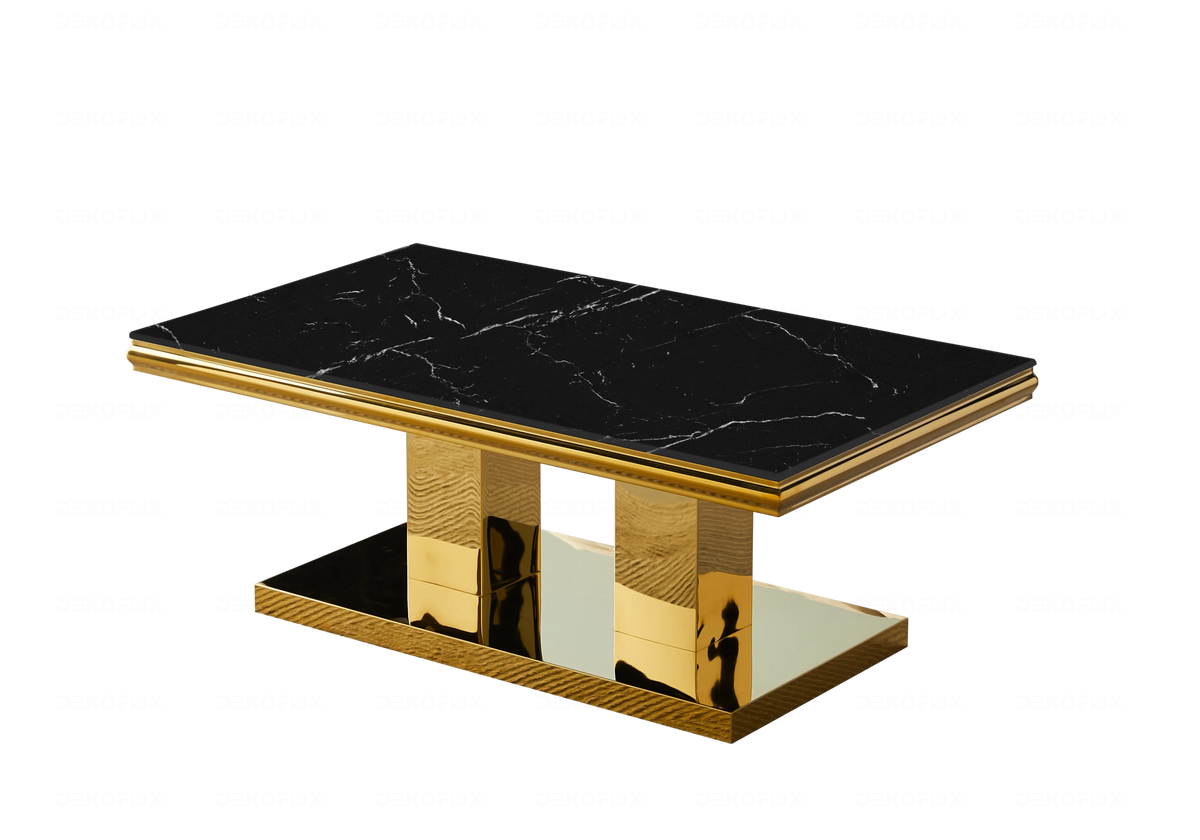 Table à manger design marbre noir et doré | Dyax