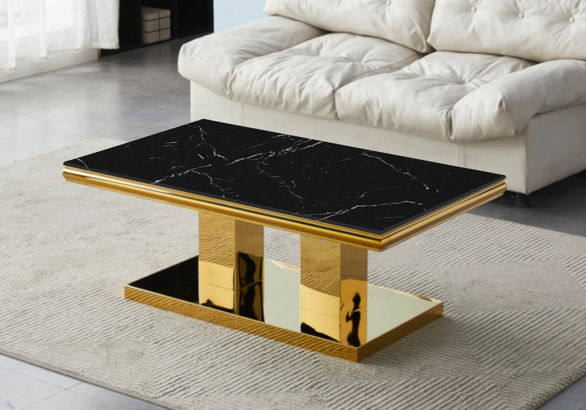 Table basse design marbre noir et métal doré | Dyax