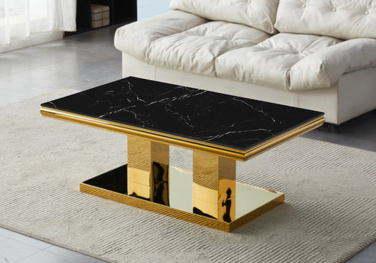 Table basse design marbre noir et métal doré | Dyax