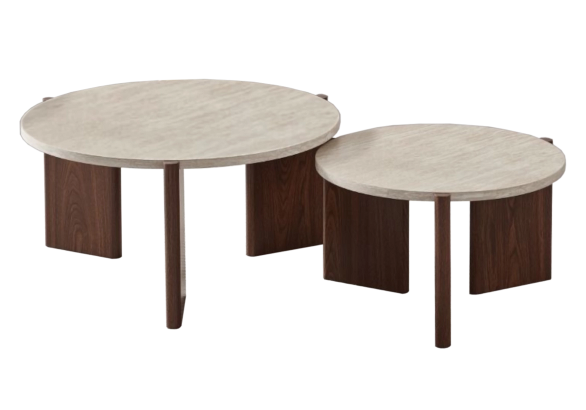 Tables basses gigognes travertin et noyer | Vexis