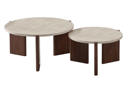 Tables basses gigognes travertin et noyer | Vexis