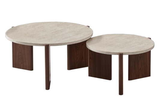 Tables basses gigognes travertin et noyer | Vexis