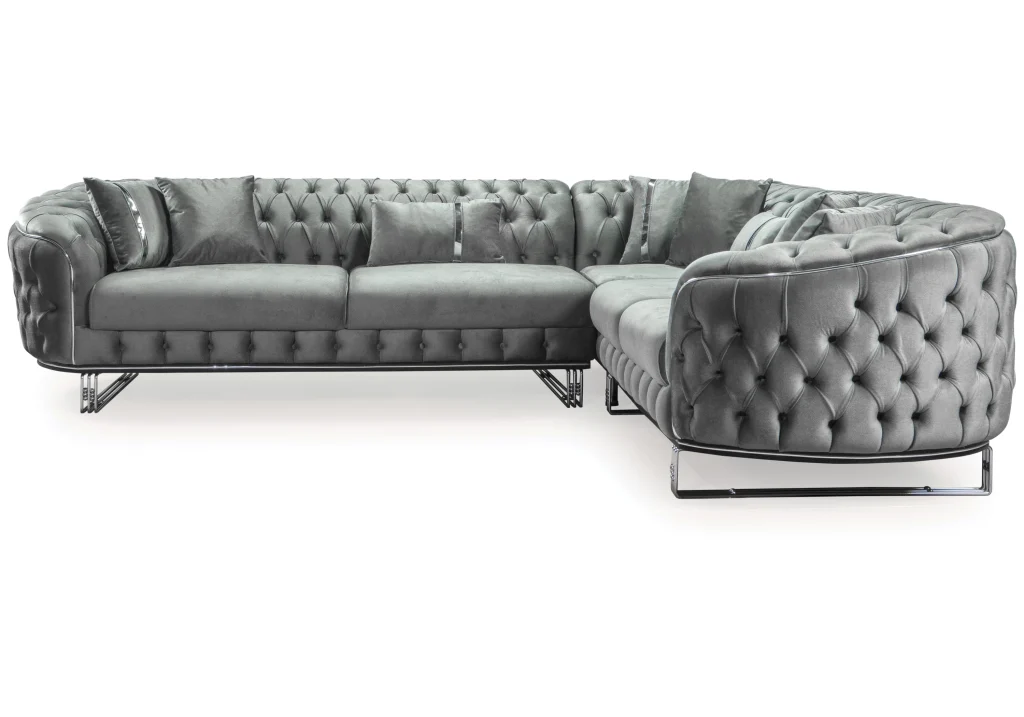 canapé turc angle capitonné velours gris doré chesterfield – paris gauche.3