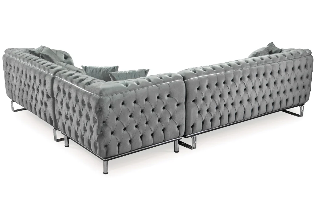 canapé turc angle capitonné velours gris doré chesterfield – paris vue arriere.4